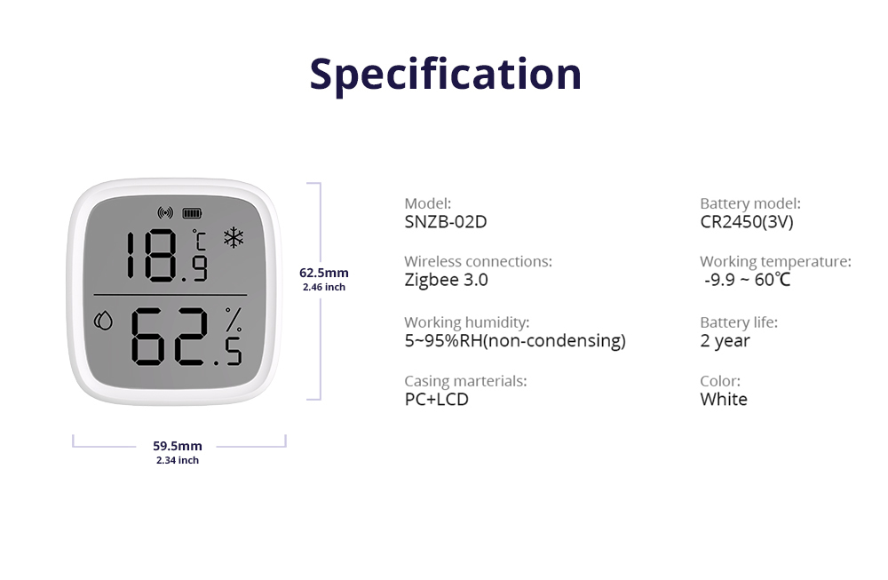 SONOFF SNZB-02D LCD Smart Temperature Humidity Sensor APP Real-time Monitoring Work with ZB Bridge-P/ ZB Dongle/ NS Panel