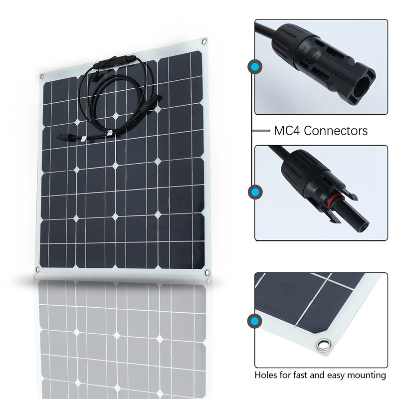 50W 560*540*2.5mm High Efficiency Portable Single Crystal Flexible Solar Panel 9