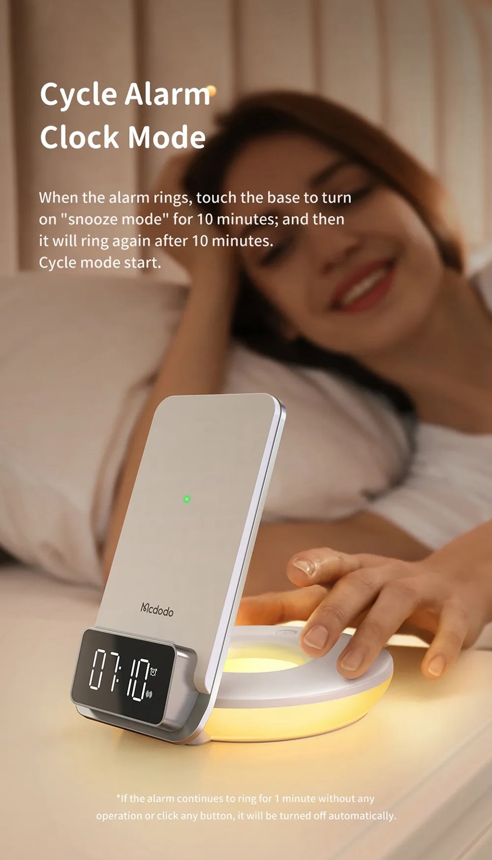 MCDODO CH-1610 4 in 1 Desktop Wireless Charger with Alarm Night Lamp Multifunction Wireless Charger LED Digital Display Foldable Charging Station
