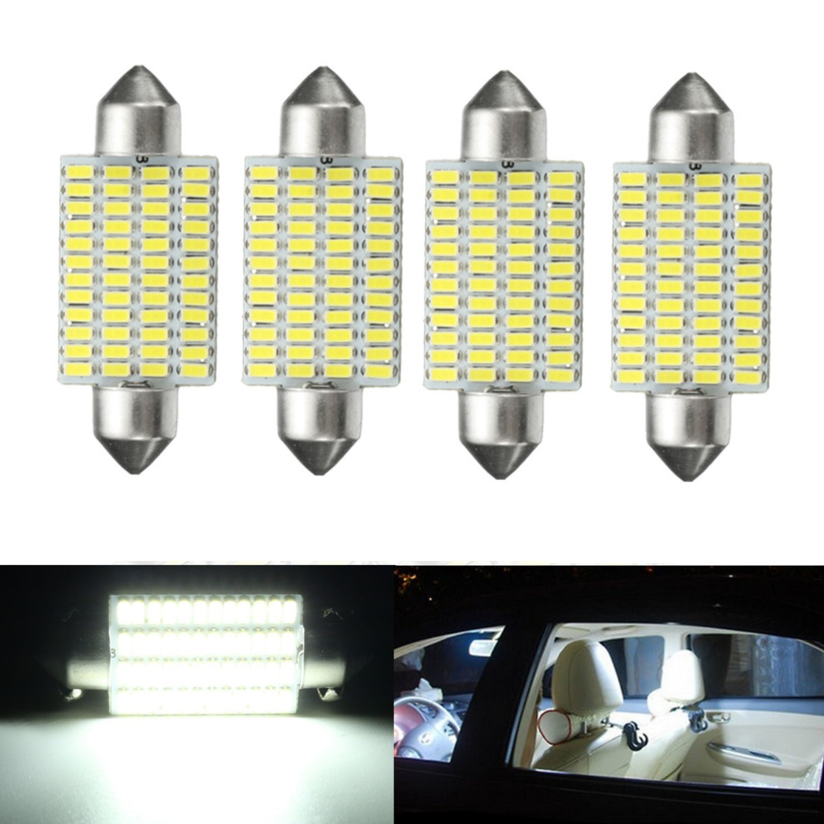 

4Pcs 3W 41mm Car Interior LED Festonn Readding Roof Light Lamp Bulb White