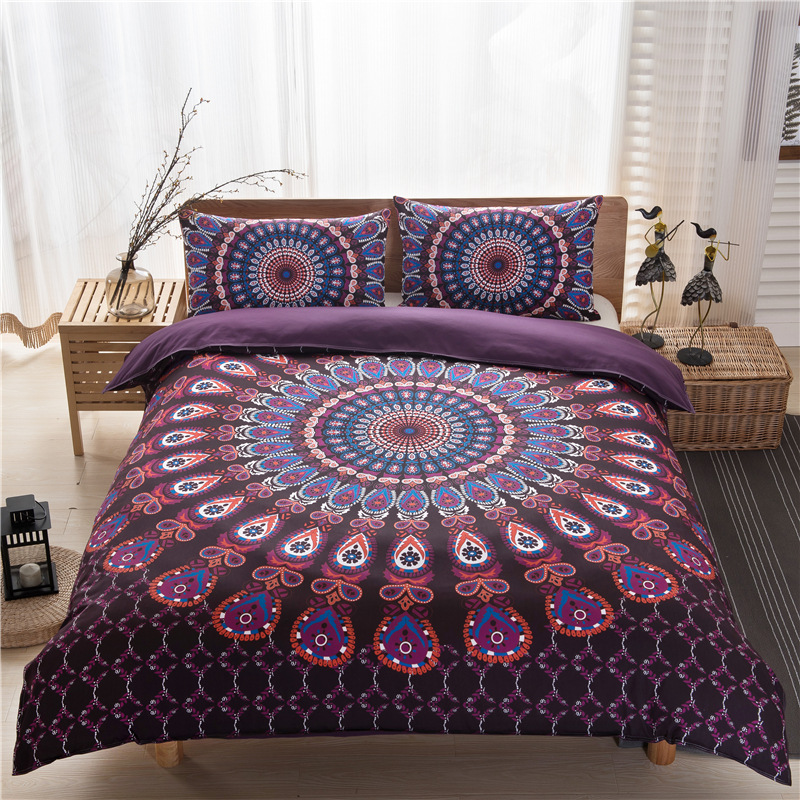 

3pcs Bed Set Home Mandala Bedding Set Queen Sheets Soft Twill Bohemian Print Duvet Cover with Pillowcases