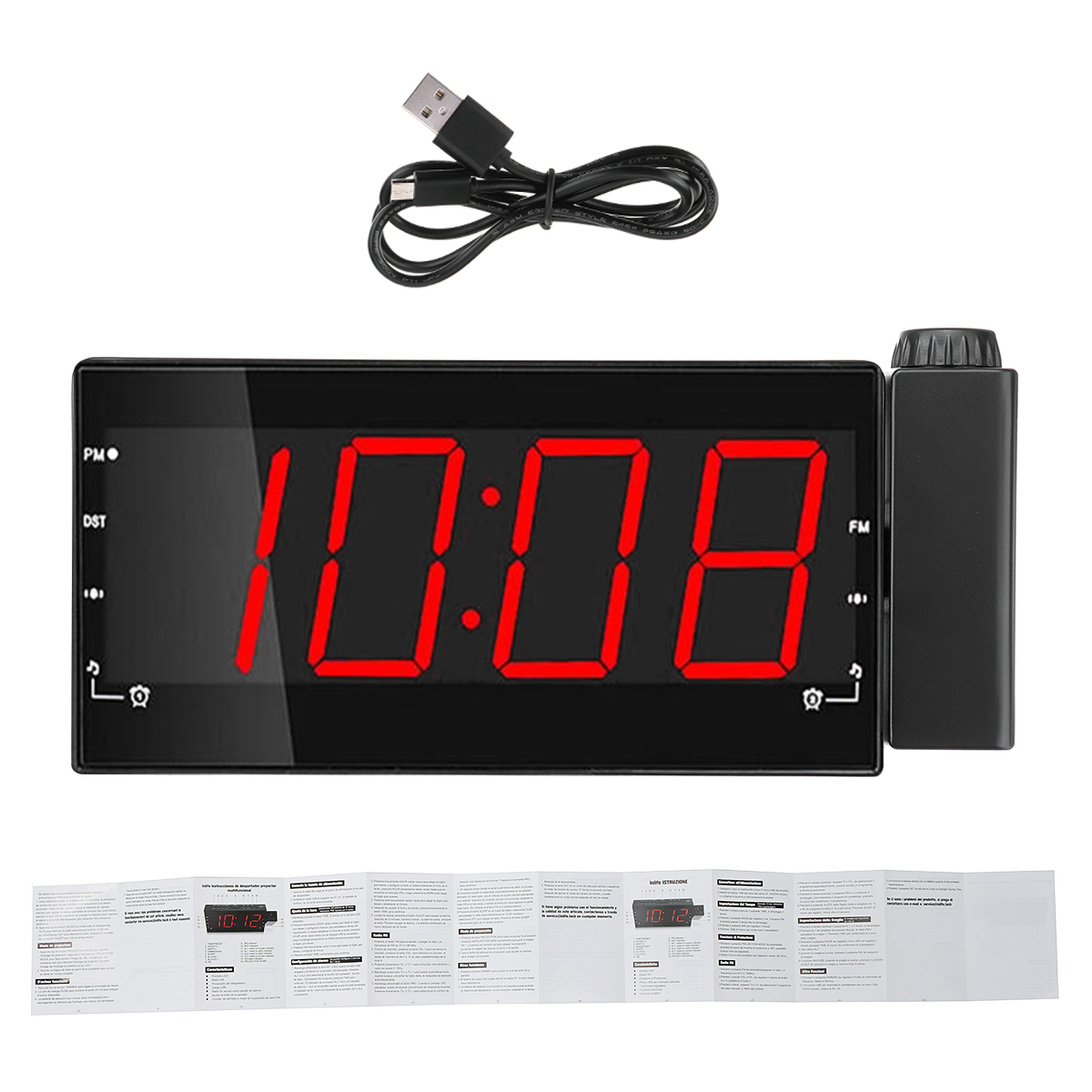 

DC 5V 1A Digital LED Projector Dimmer Time Projection FM Radio Snooze Dual Alarm Clock