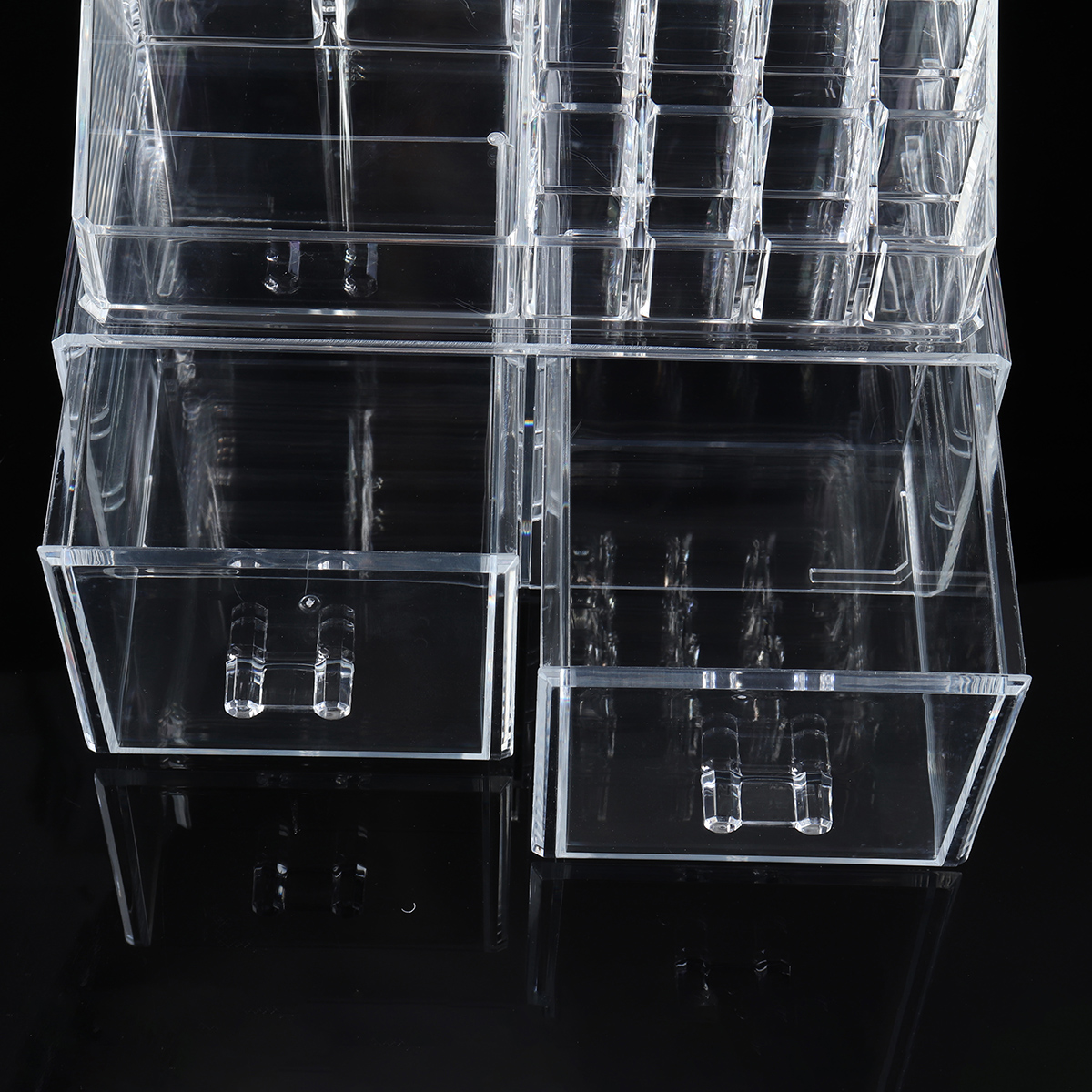 2 in 1 Jewerly Cosmetics Storage Box Makeup Combination Storage Organizer Box Transparent with Drawer Lipstick Powder Display Box