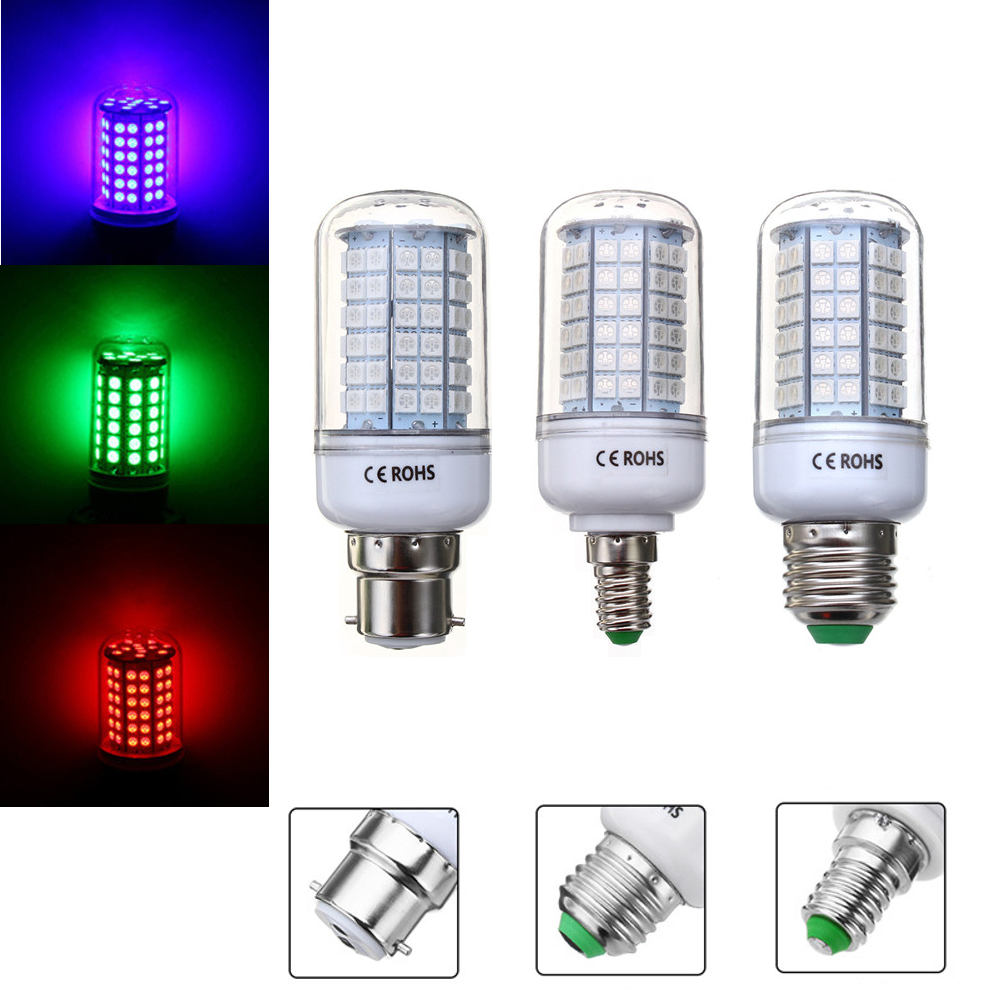 

7W E27 B22 E14 Red Green Blue Non-Dimmable 5050 SMD LED Corn Light Bulb Spot Lamp AC220V