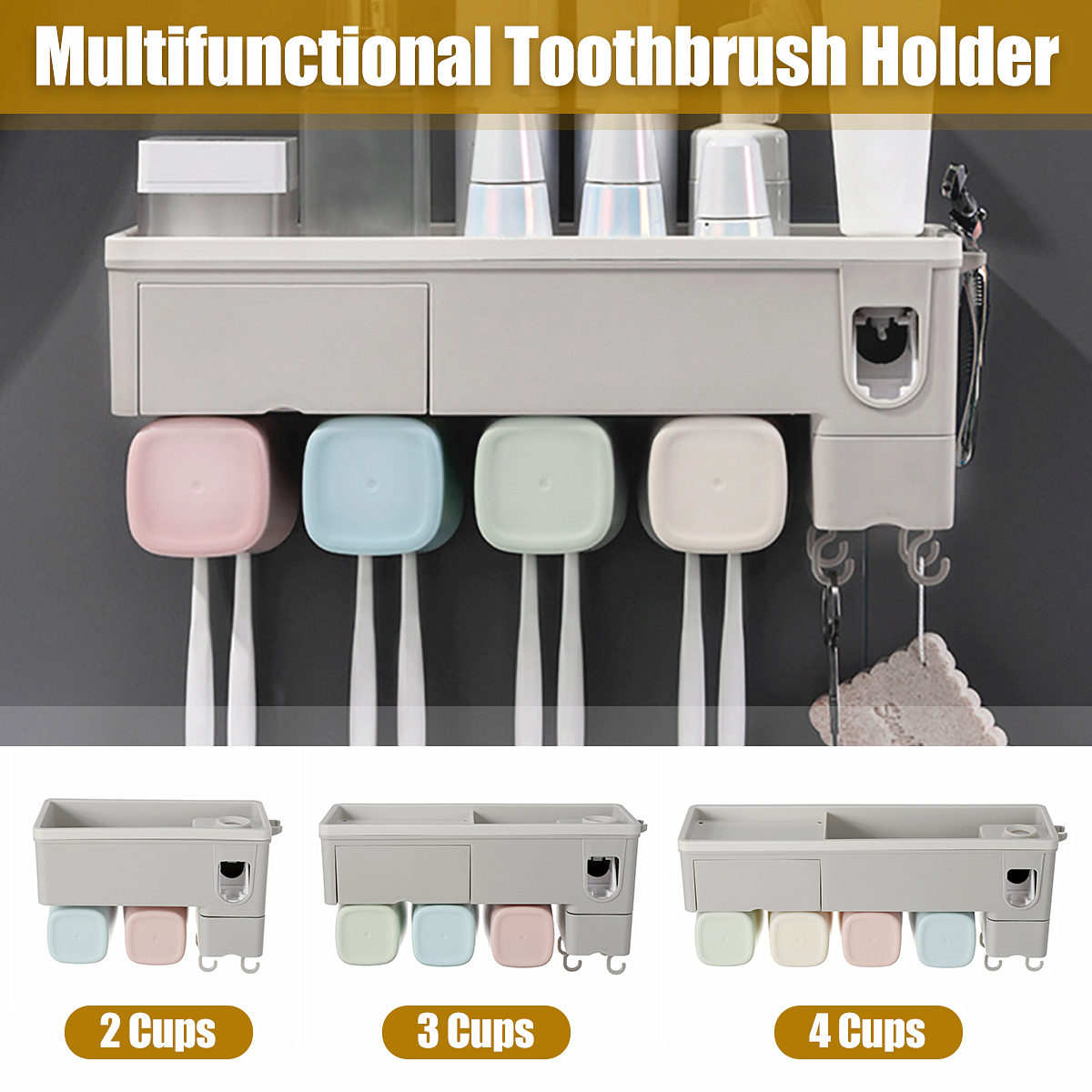 Wall-mounted Toothbrush Holder Toothpaste Dispenser Bathroom Storage Organizer