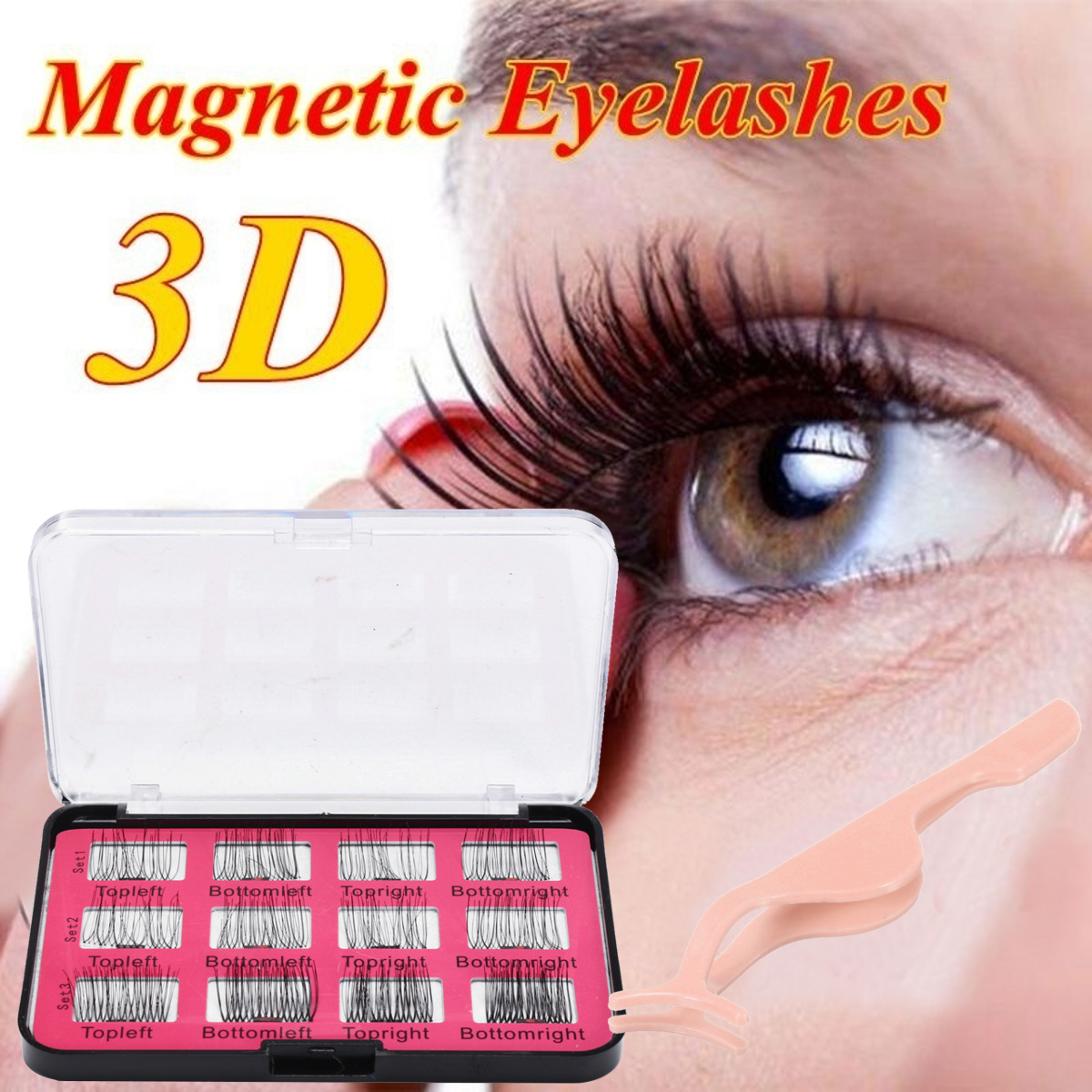 12Pcs/6Pairs Magnetic 3D False Eyelashes with Tweezer