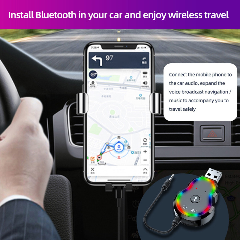 Wireless bluetooth 5.3 Receiver with LED Lamp bluetooth Car Music Adapter 3.5mm Aux Cable Receiver Transmitter Audio Connector
