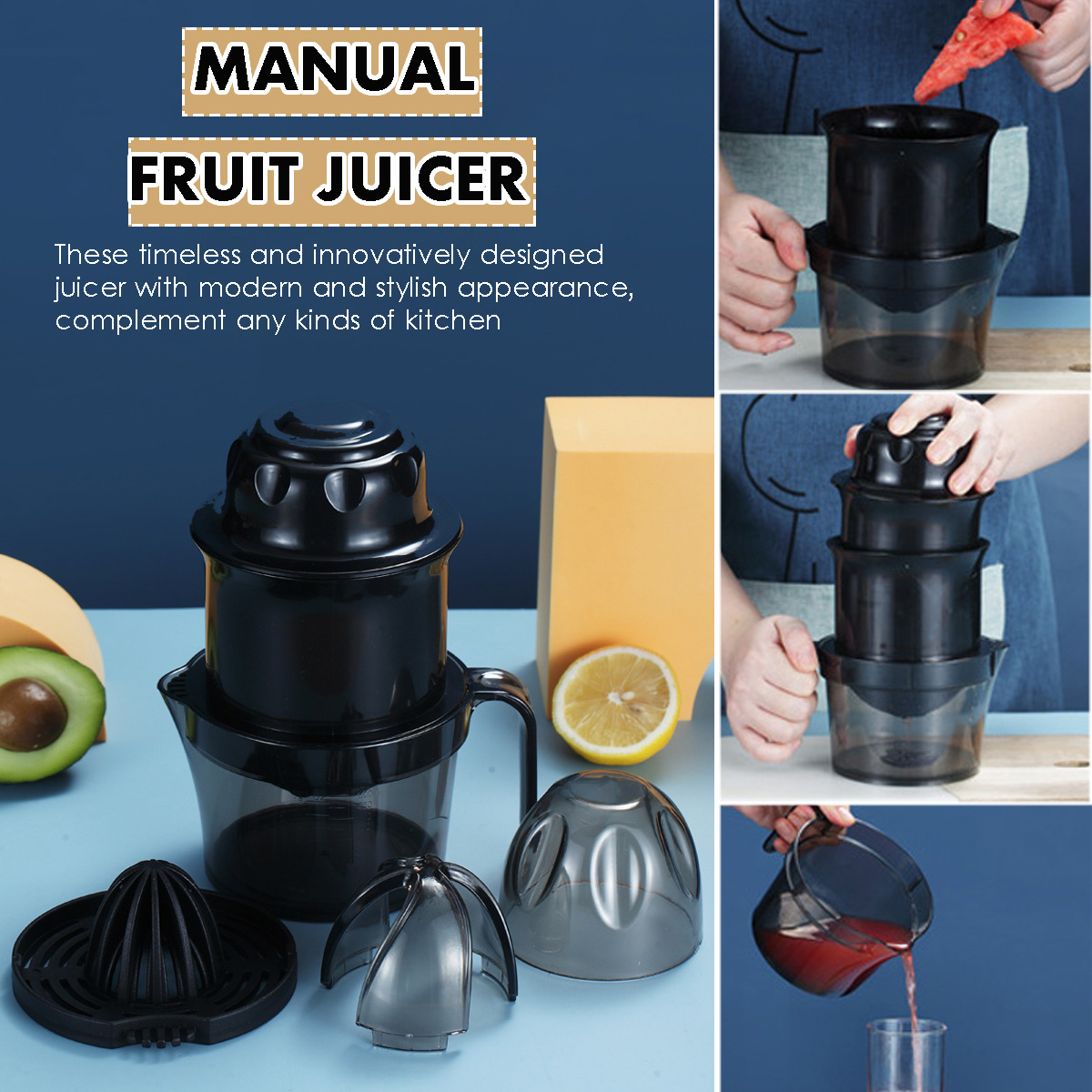 Manual Juicer Lemon Orange Squeezer Hand Press Extractor Filter Kitchen Tool