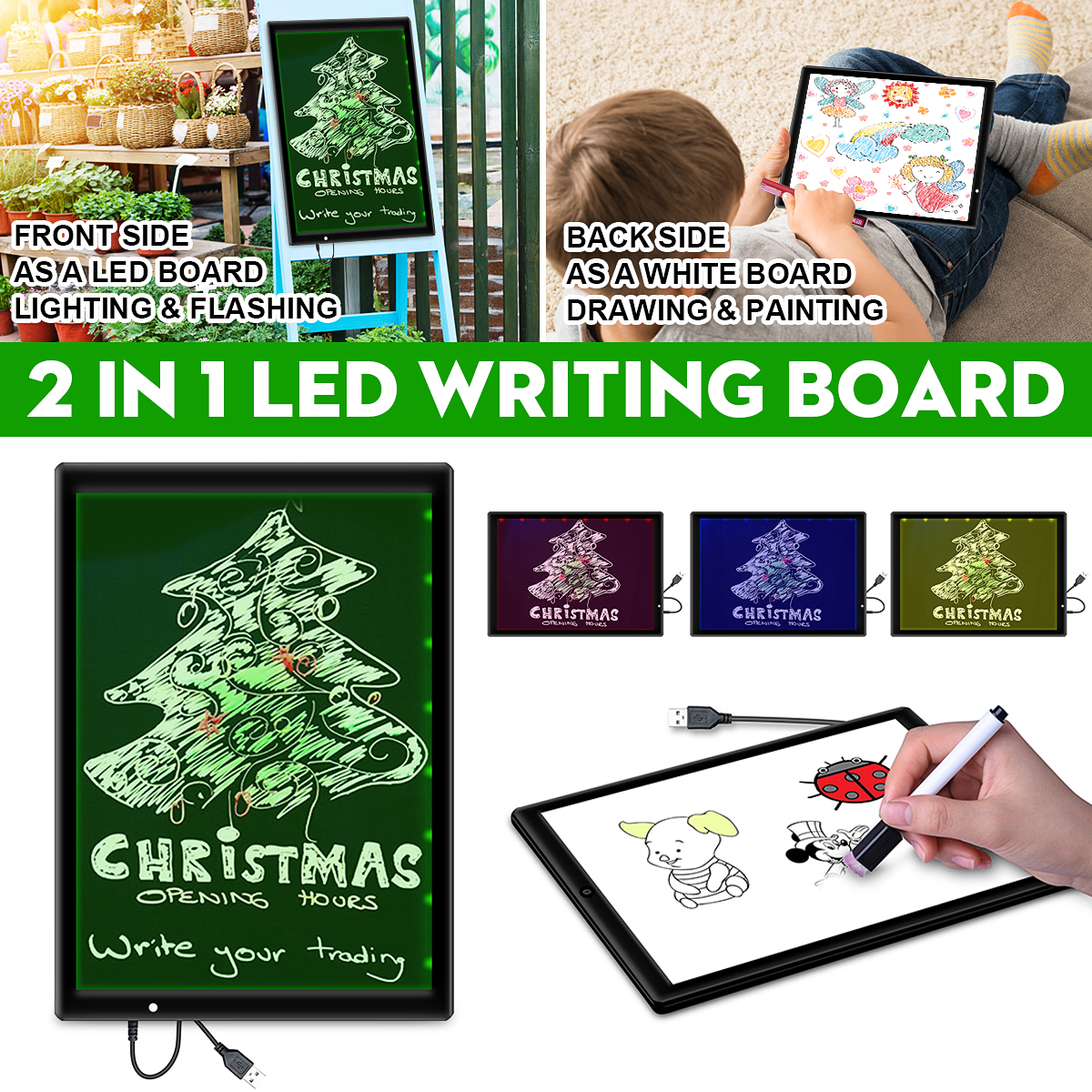 13x9 Inch Double-Side LED Flashing Writing Board Business Message Memo Menu Sign