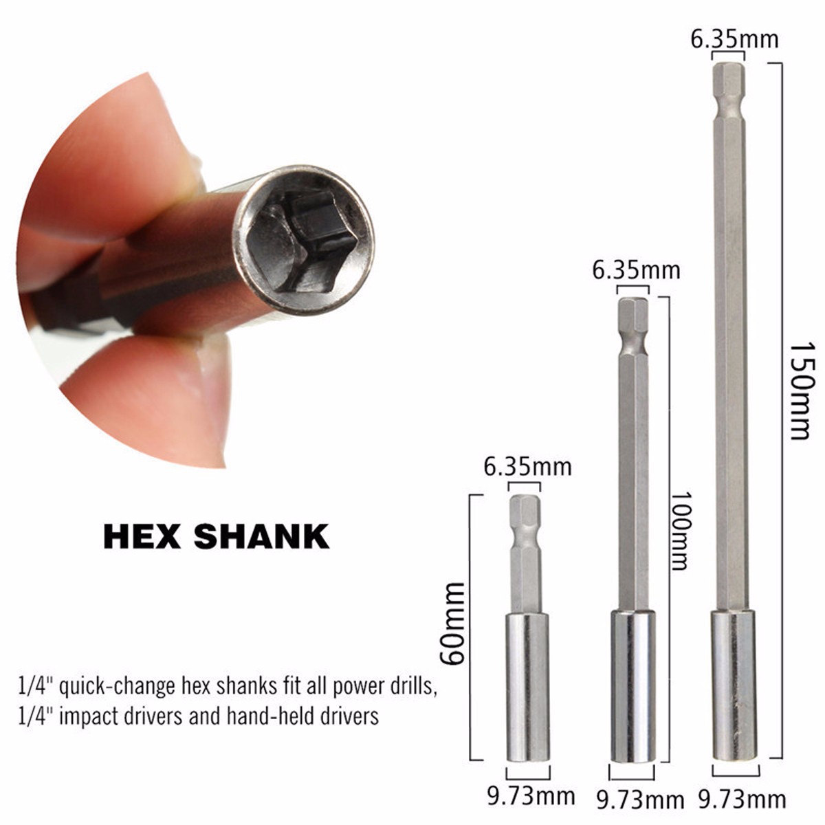 60mm/100mm/150mm Hex Shank Magnetic Bit Holder Screwdriver Bit Extension Tip Bar