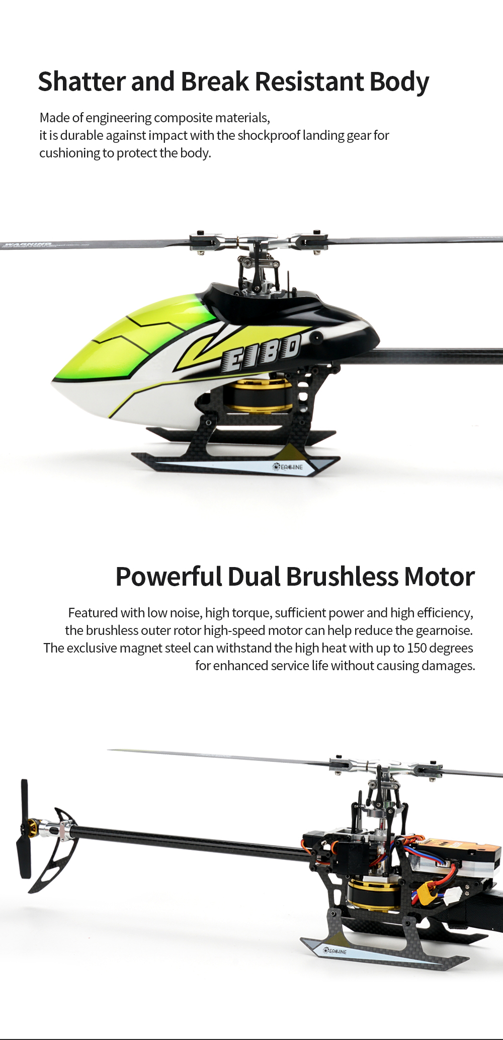 Eachine E180 V2 6CH 3D6G System Dual Brushless Direct Drive Motor Flybarless RC Helicopter BNF Compatible with FUTABA S-FHSS