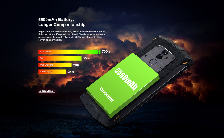 DOOGEE S55 5.5 inch IP68 Android 8.0 4GB RAM 64GB ROM MTK6750T Octa Core 4G Smartphone