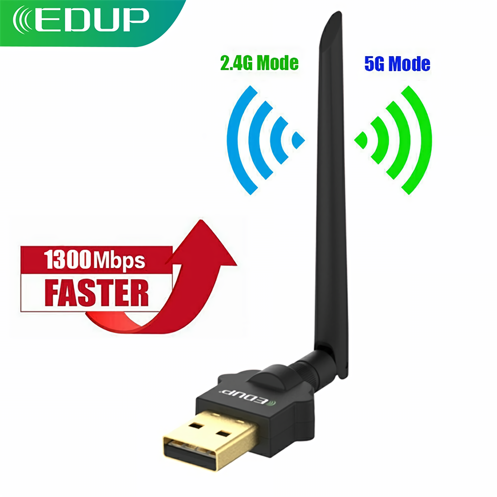 EDUP 1300M Dual Band USB3.0 Wireless WiFi Adpater Network Card 2Dbi Antenna Wireless WiFi Receiver Transmitter Soft AP Mode