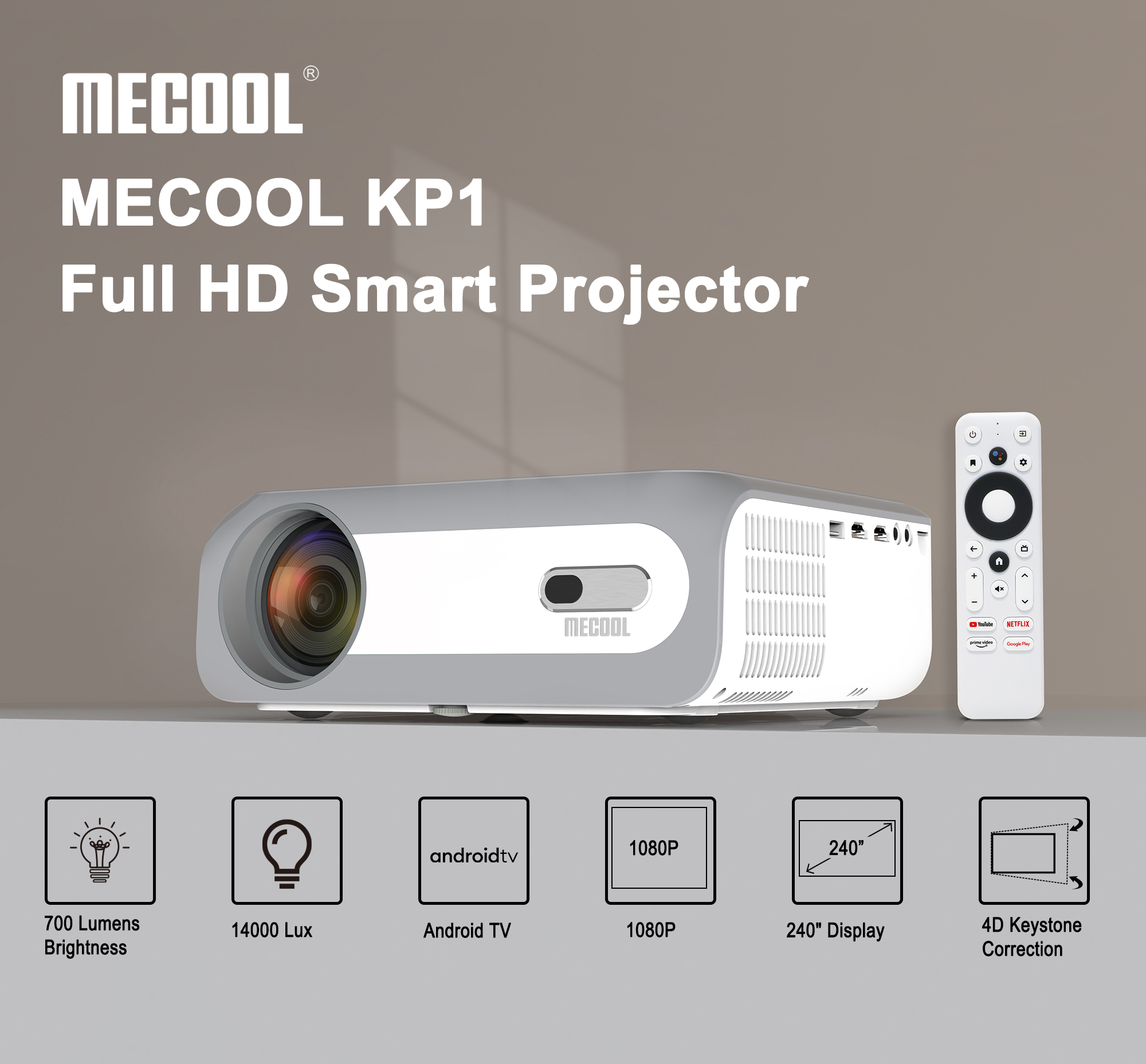 MECOOL KP1 1080P Projector Built-in TV Stick Android 11.0 OS 1+8GB 5