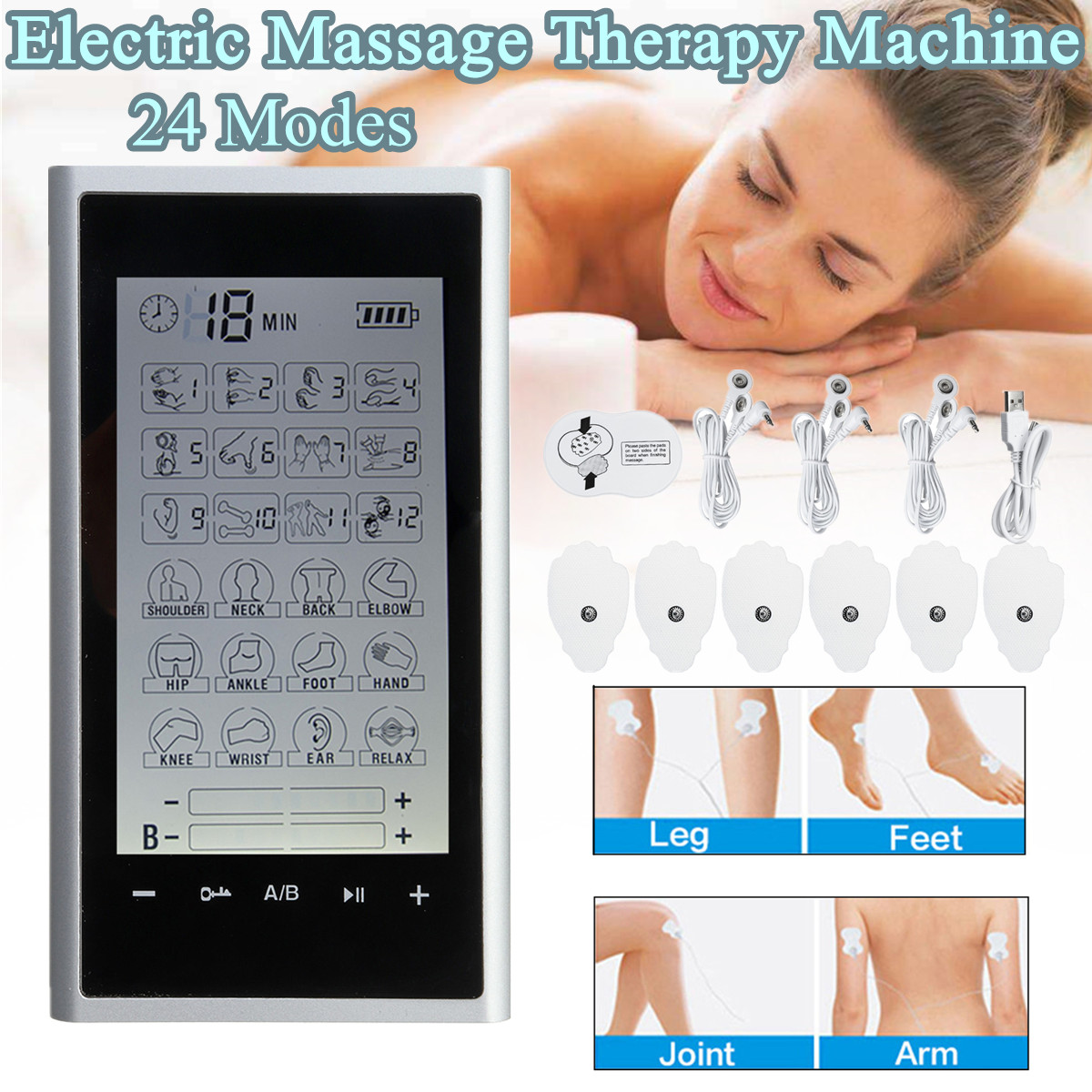 24 Modes Tens Unit Muscle Stimulator Electric Pulse Massager Machine Pain Relief Muscle Therapy