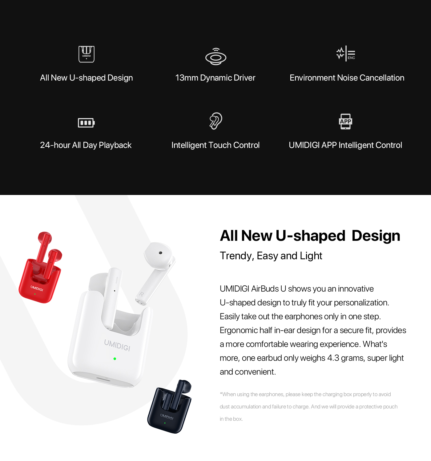UMIDIGI AirBuds U TWS Wireless Earphones bluetooth 5.1 ENC Noise Reduction 380mAh Charging Box Sports Headsets With Microphone