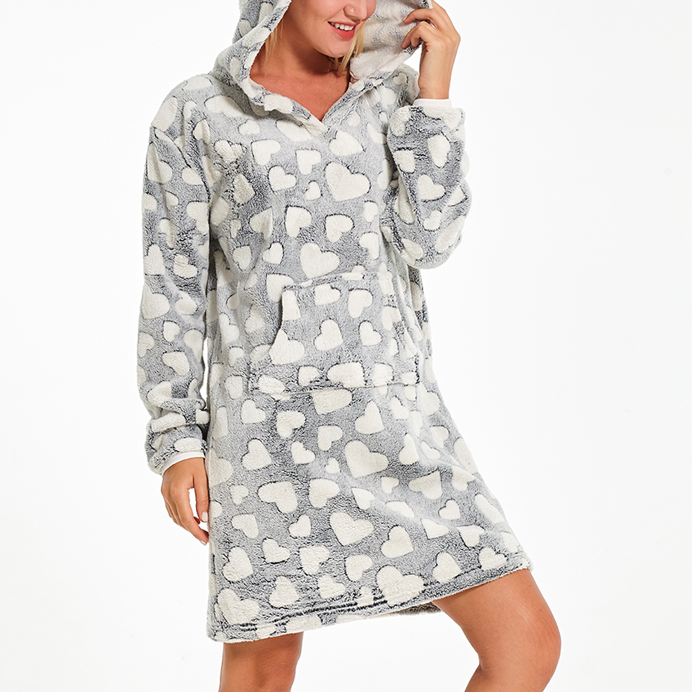 Banggood Coral Fleece Lovely Warm Long Sleeve Pocket Nightgown