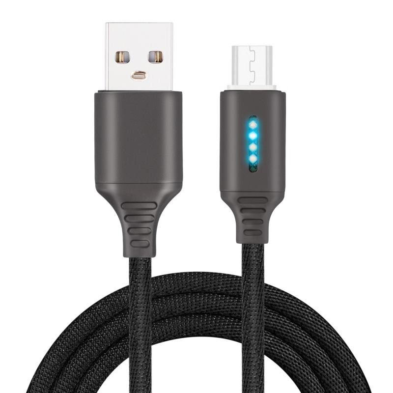 Smart LED Auto Disconnect Charger Nylon Braided Micro USB 2A Tablet Cable-1M