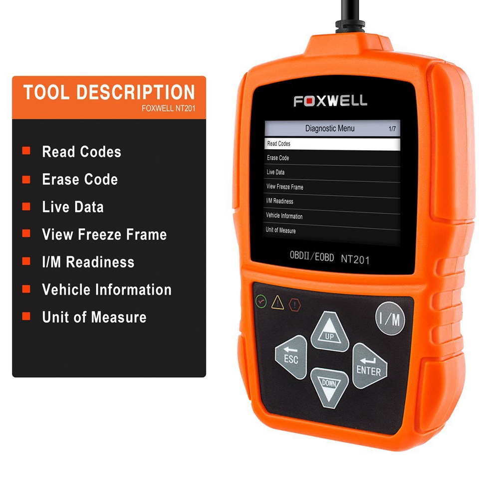 Foxwell NT201 EOBD OBD2 Car Automotive Scanner Engine Light Fault Code Readers I/M Readiness LIVE Data Diagnostic Test Tool
