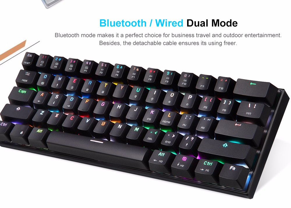 Motospeed CK62 Bluetooth Wireless USB Dual-Mode OUTEMU Mechanical Keyboard 61 Keys RGB LED Backlit 47