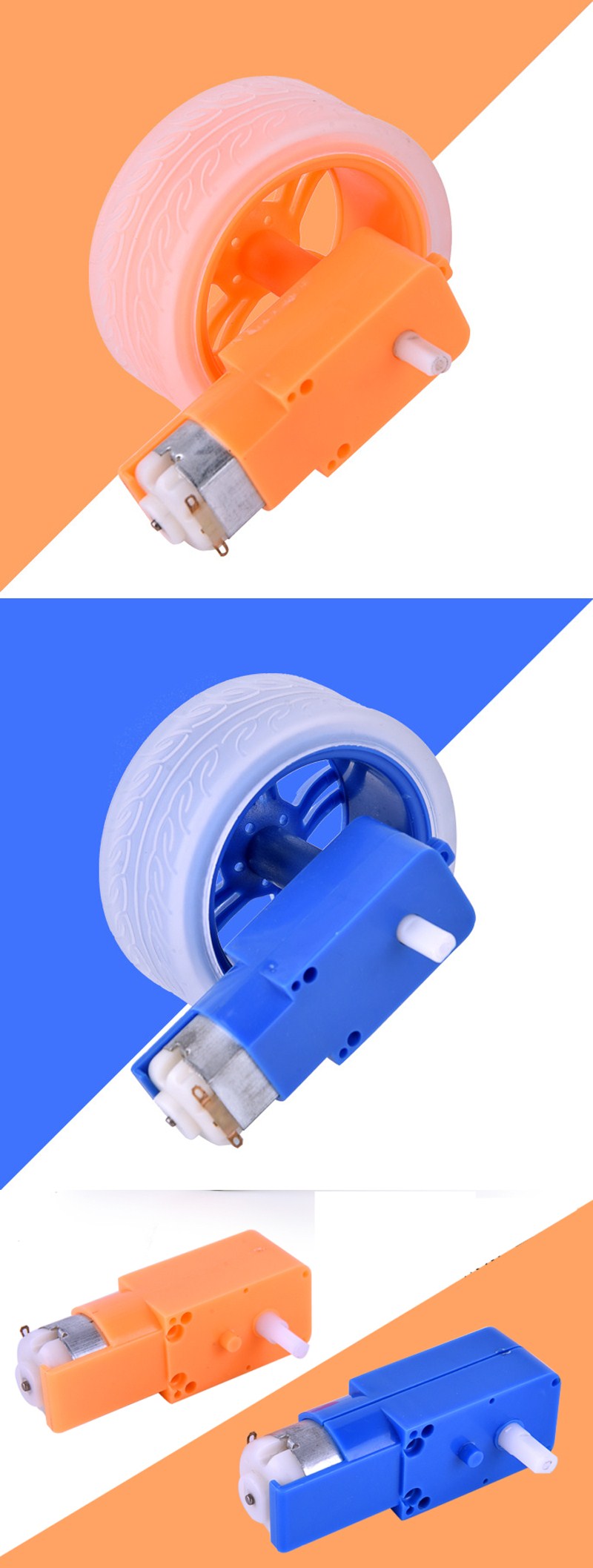 3-6v TT Motor + Rubber Wheel Blue/Orange Color DIY Kit For Arduino Smart Chassis Car Accessories 14