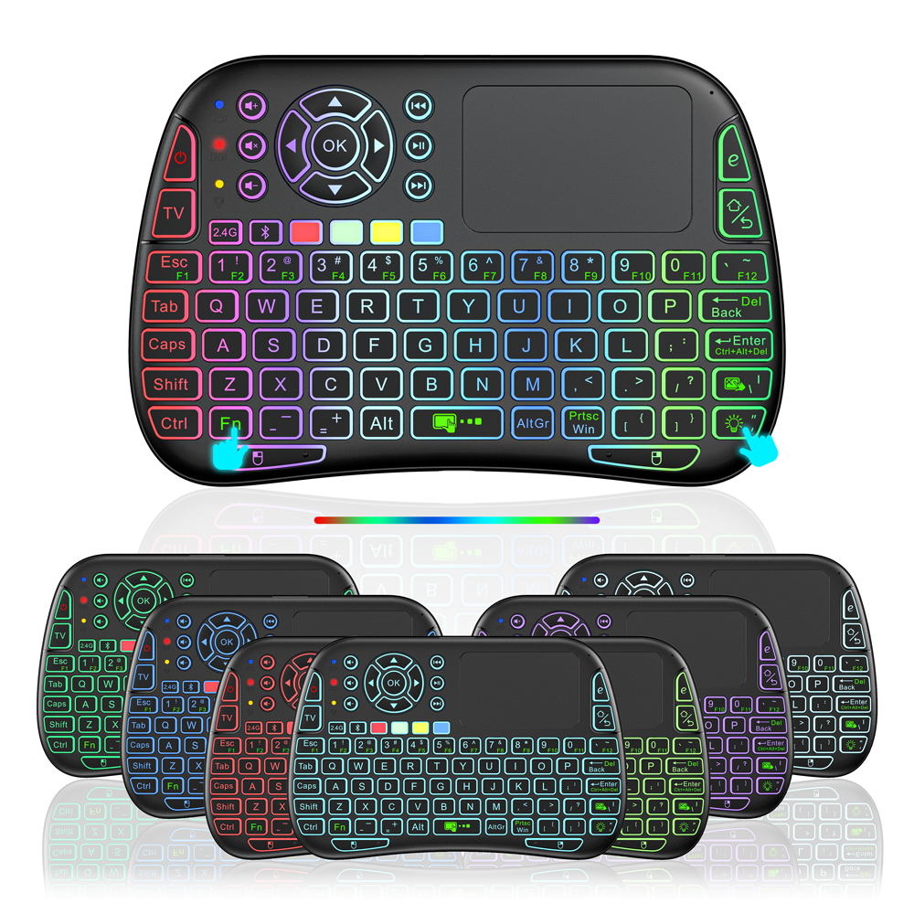 2.4G+bluetooth Dual Mode 8 colors Backlight English Air Mouse Touchpad for Android TV Box PC M9 Mini Wireless Keyboard