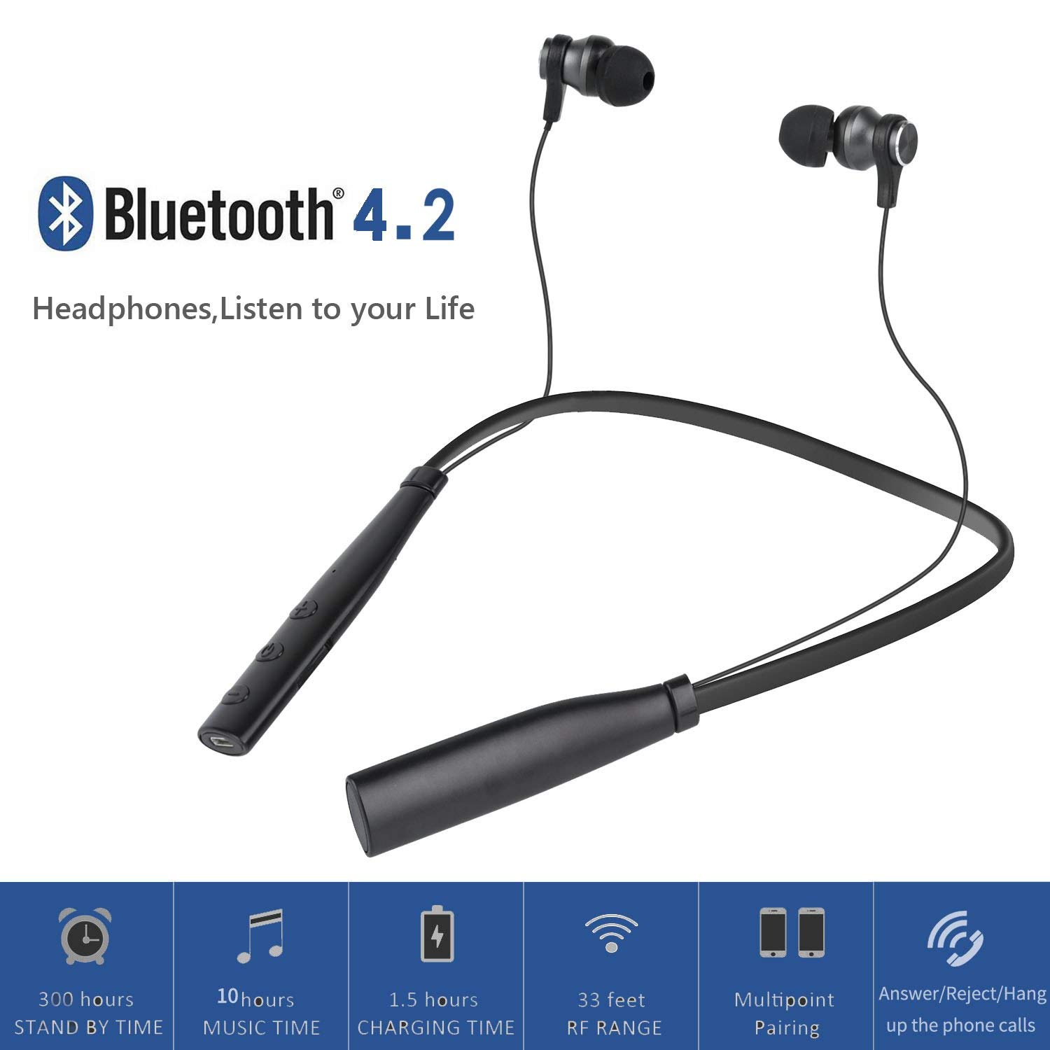 Wireless Bluetooth Neckband Headphone Magnetic Adsorption TF Card Stereo Earphone Headset with Mic 4