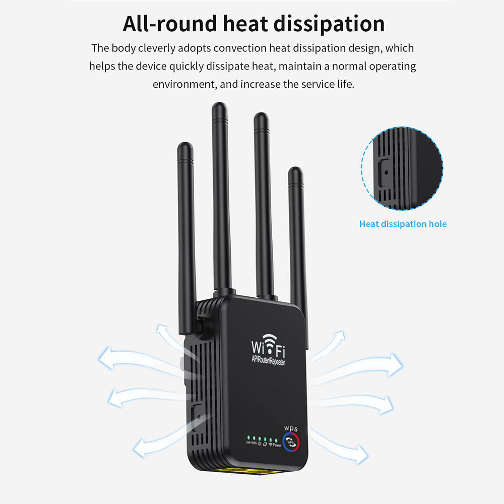 Seaidea U7 300M WiFi Repeater 2.4G 300Mbps Wireless Signal Booster Amplifier US/EU Plug Support WPS Router/AP/Repeater Mode with 4 External Antennas
