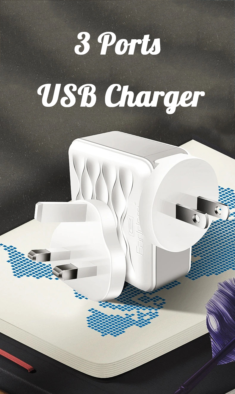 EARLDOM ES-191 3 Ports USB Charger 20W 5V 3.4A EU/US/UK Plug Fast Charging Desktop for Laptop Tablet Smartphone
