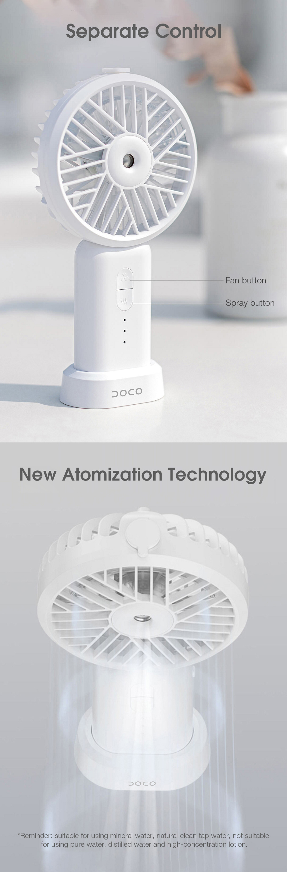 DOCO HF001 Ultrasonic Spray Handheld Fan Three Speeds Two Spray Modes Desktop Fan 2000mAh Long Battery Life from 