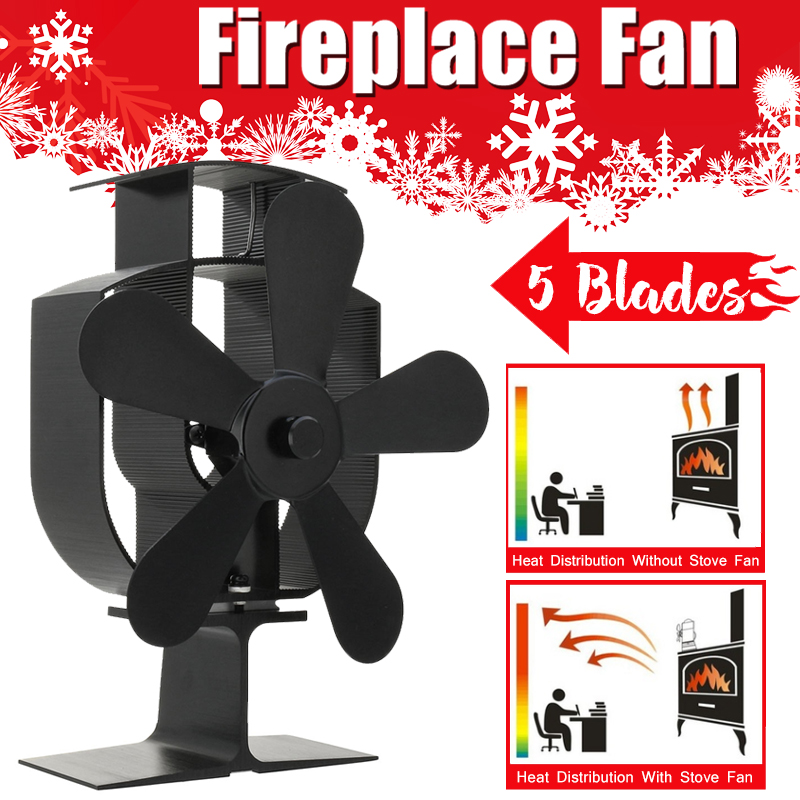 5 Blade Heat Powered Wood Stove Fan 1100rpm Ultra Quiet Fireplace Wood Burning Eco Fan 