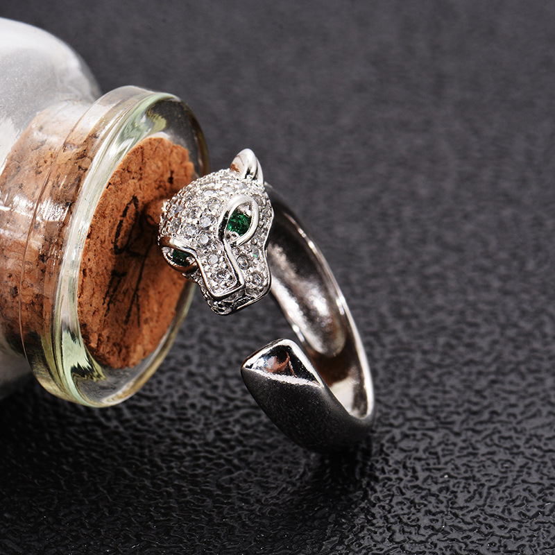 

925 Серебряный Zircon Leopard Head Регулируемое открывающее кольцо для подарка