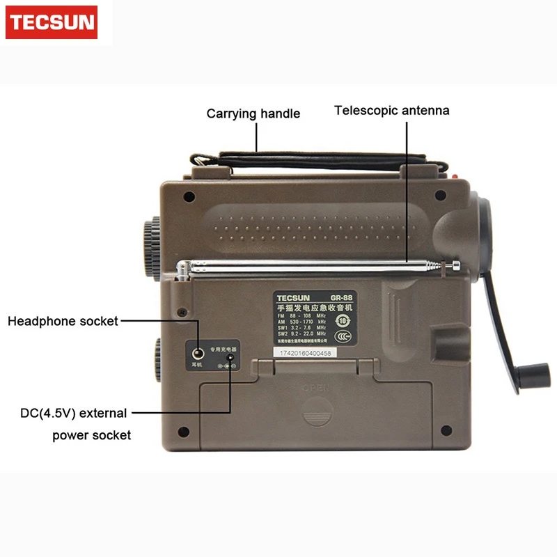 TECSUN GR-88P Digital Radio Receiver Emergency Light Radio Dynamo Radio With Built-In Speaker Manual Hand Power