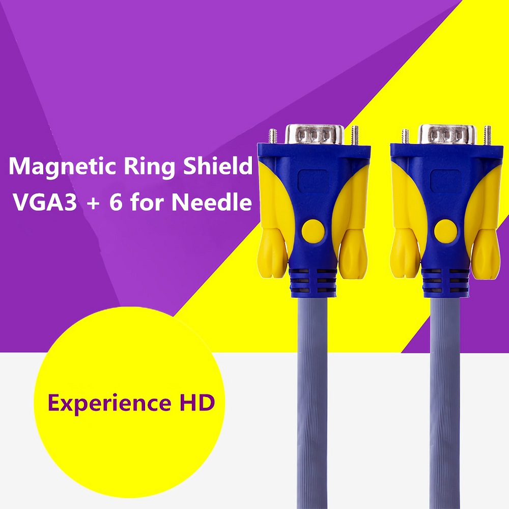 Double Magnetic Ring 3+6 VGA to VGA 1080P Cable Adapter for Computer TV Monitor