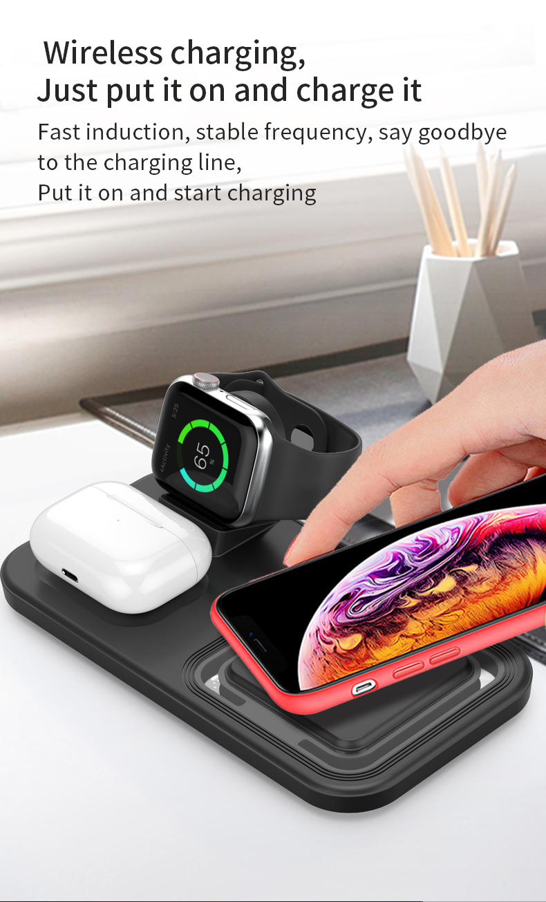 Bakeey 3 in 1 15W Wireless Charger Desktop Stand Holder Fast Charging Foldable Bedside Universal Wireless Charger for iPhone 14 Pro Max for Apple Watch for Earphone