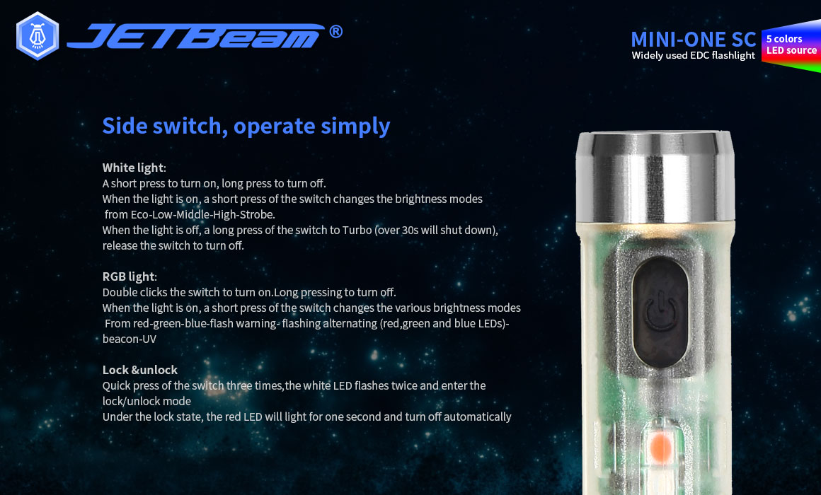 JETBEAM MINI ONE SC 500 Lumen Fluorescence Whitening Agent Detection Durable LED Keychain Flashlight