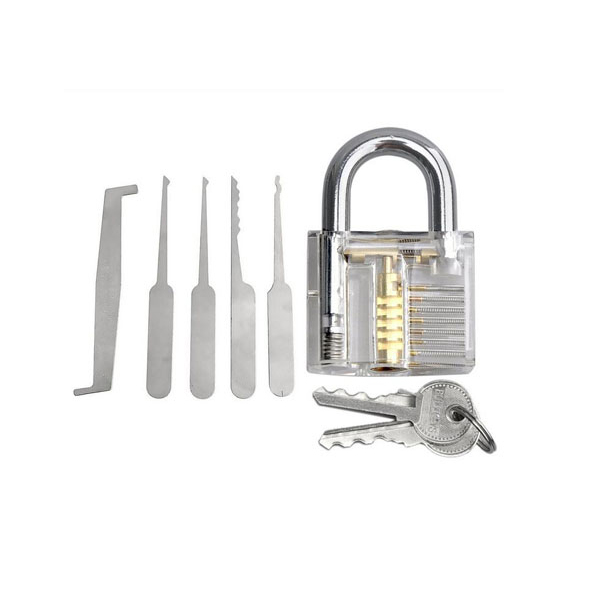 5pcs Unlocking Lock Pick Set Key Extractor Tool and Transparent Practice Padlocks Lock Pick Tools