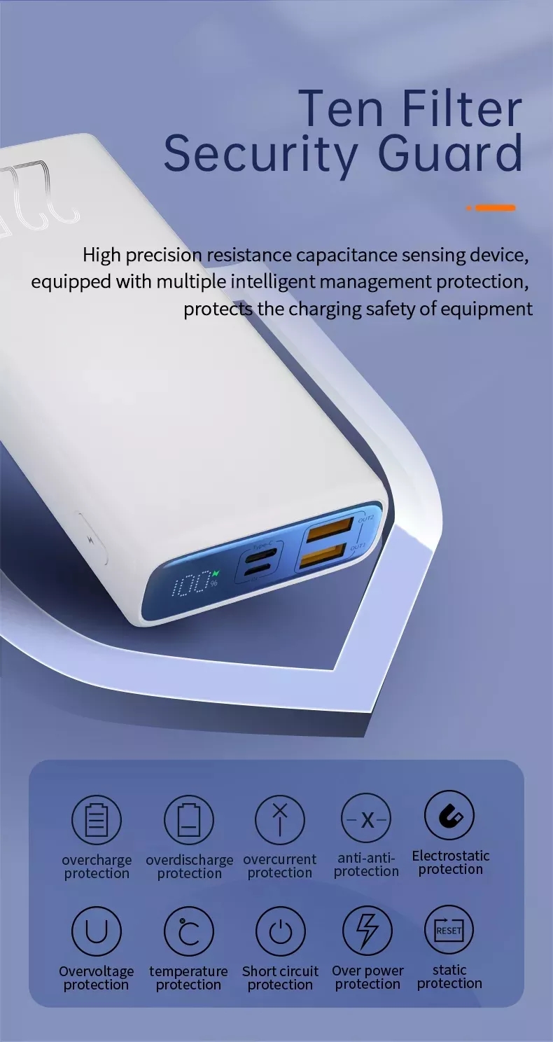 Teclast E20 Pro 22.5W 20000mAh Power Bank Built-in Cable LED Digital Display SCP PD QC3.0 Fast Charging External Battery Power Supply For iPhone 13 13 Mini 13 Pro Max For Samsung Galaxy S22 Xiaomi Mi 11 Huawei P50 Pro