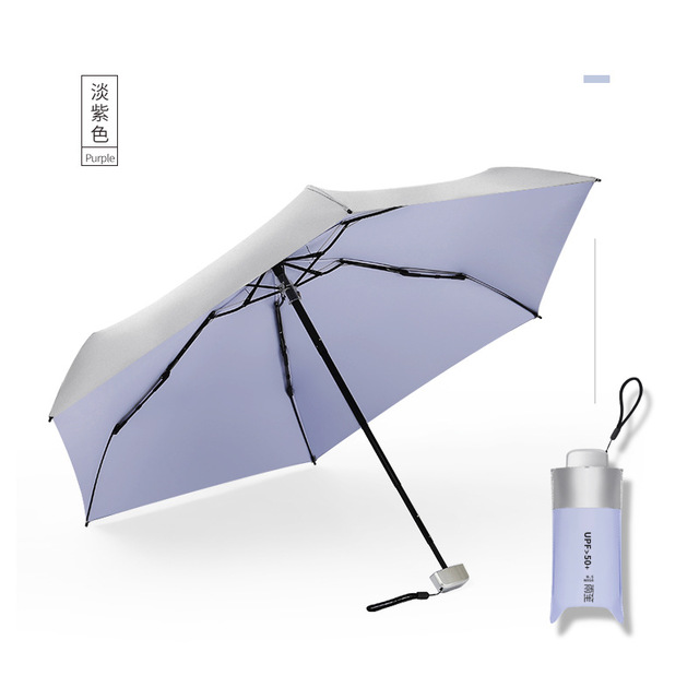 Titanium Silver Plastic Five Fold Umbrella Flat Ultra Light UV Umbrella Dual-use Sunscreen Pocket Umbrella Sun Umbrella Female Upf50+