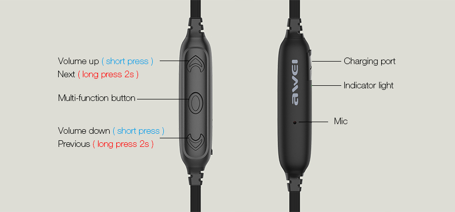 Awei AK8 In-ear IPX4 Waterproof Magnetic Hall Sensor Bass Stereo Bluetooth Earphone With Mic 24