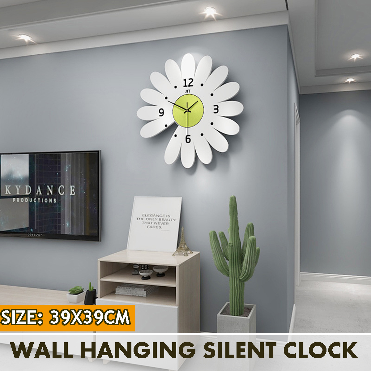 Daisy Flower Wall Clock Hanging Silent Quartz Battery Powered Watch Home Decor