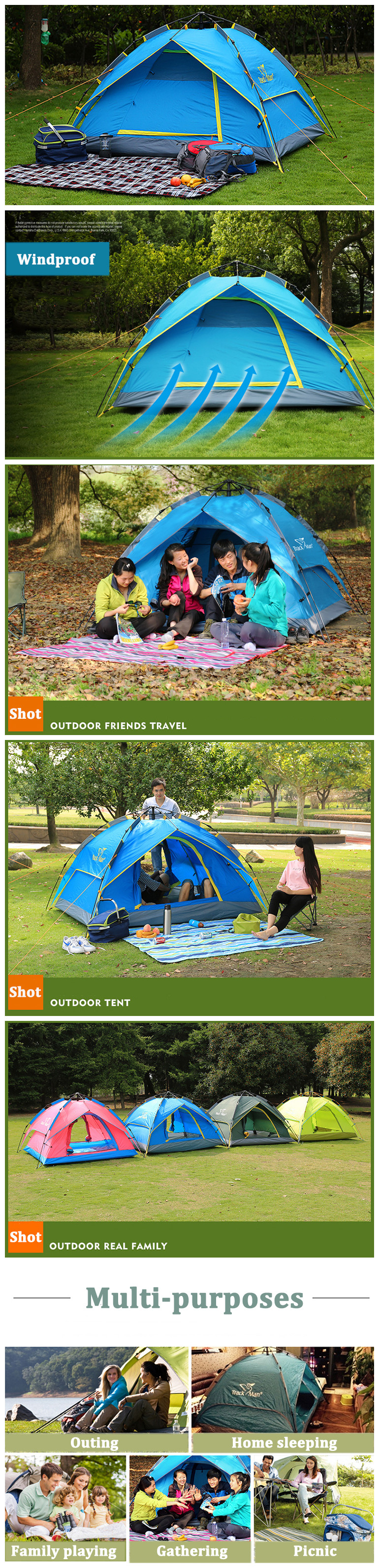 Details about   Trackman TM1111 3-4 People Automatic Tent Waterproof Double Layer Camping Sunsh 