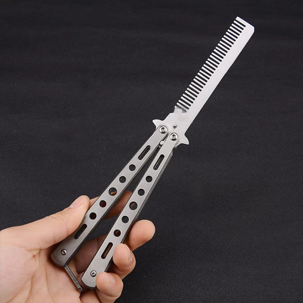Stainless Steel Folding Training Comb Butterfly In Knife Training Tool Practice Swing Comb for Outdoor Camping Practice Comb