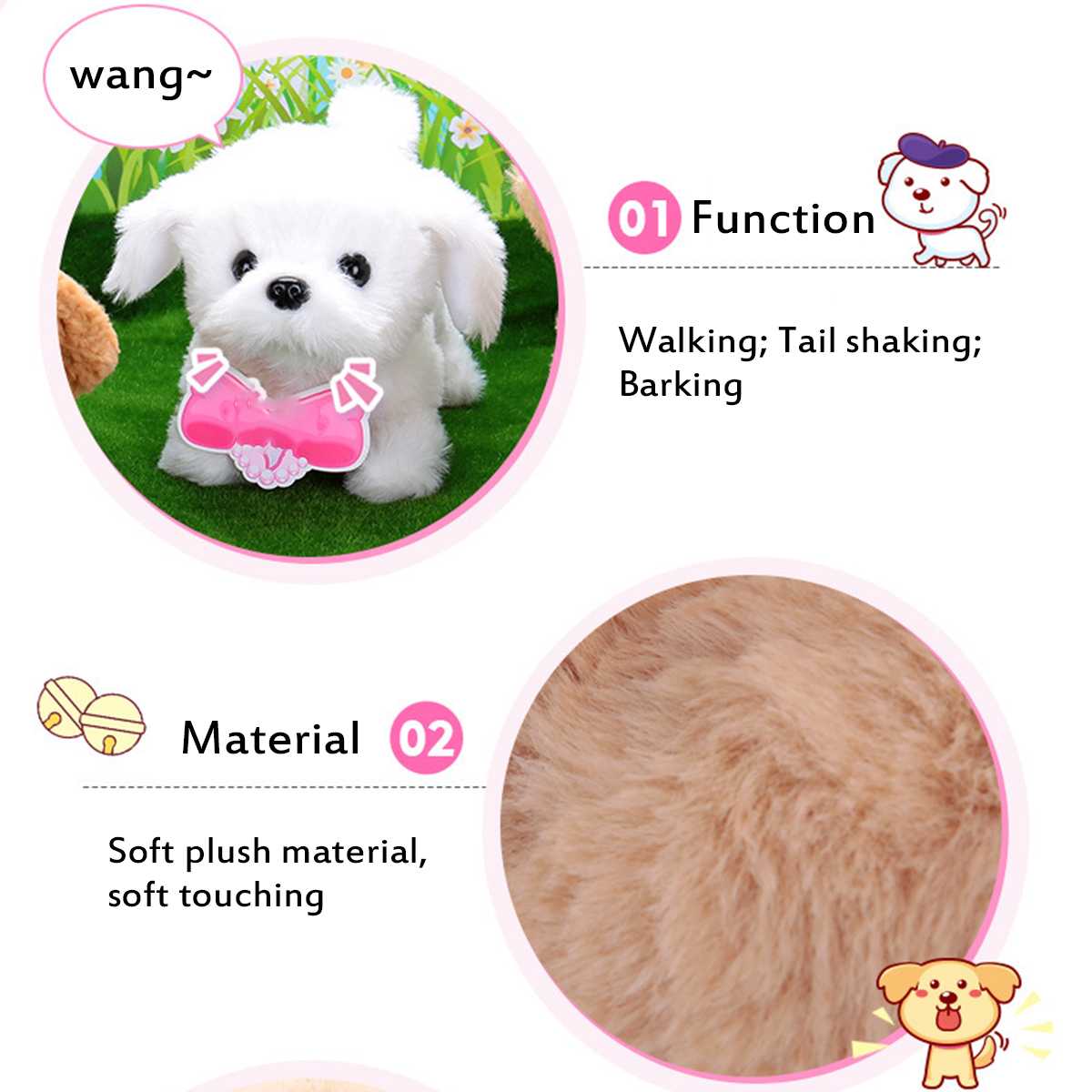 Cute Electronic Plush Stuffed Walking Tail Shaking Barking Pet Dog Toy for Kids Developmental - Photo: 8