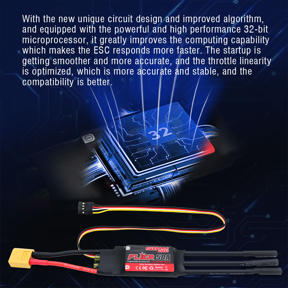 SURPASS-HOBBY FLIER Series New 32-bit 40A Brushless ESC With 5V/6V 4A SBEC Support Programming for RC Airplane