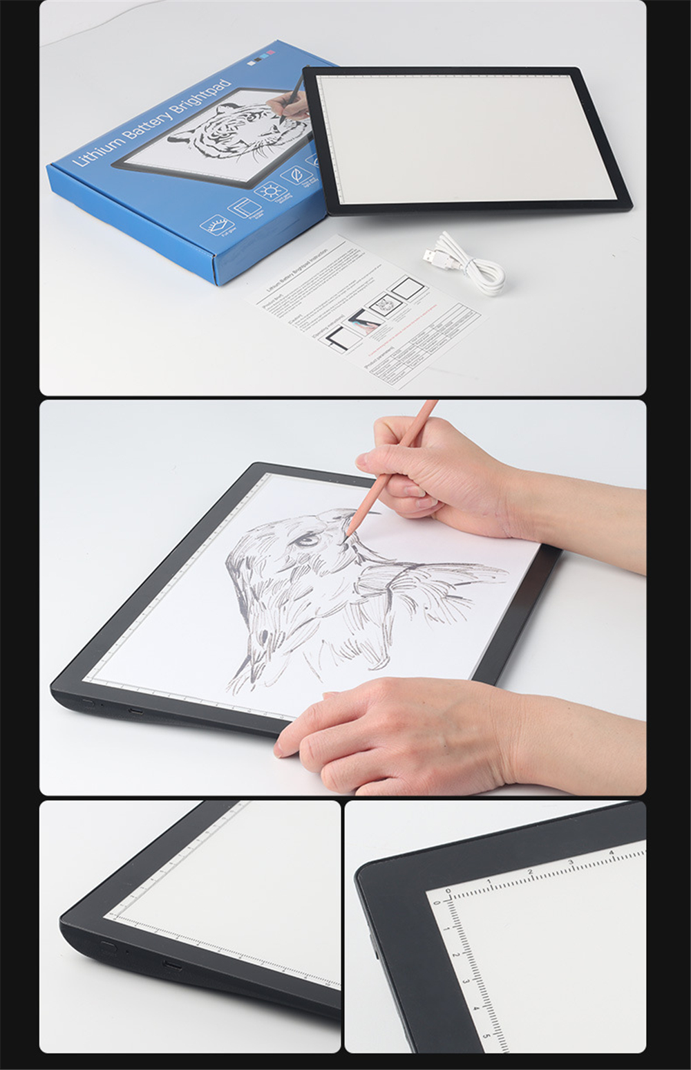 A4 LED Drawing Tablet with Scale Support Charging FIve Gear Dimming Art Stencil Portable Digital Graphics Drawing Board