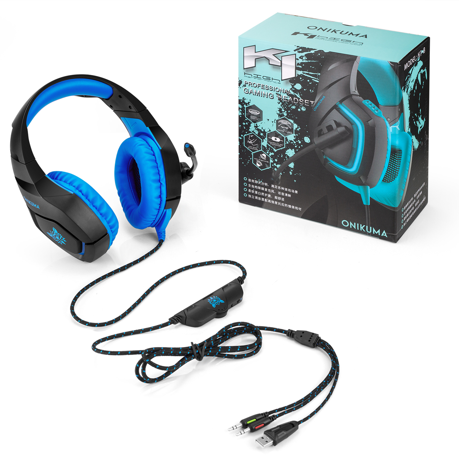 ONIKUMA K1-B Gaming Headphone Flexible Light Bass Stereo Over Ear Headset Headphone with Mic