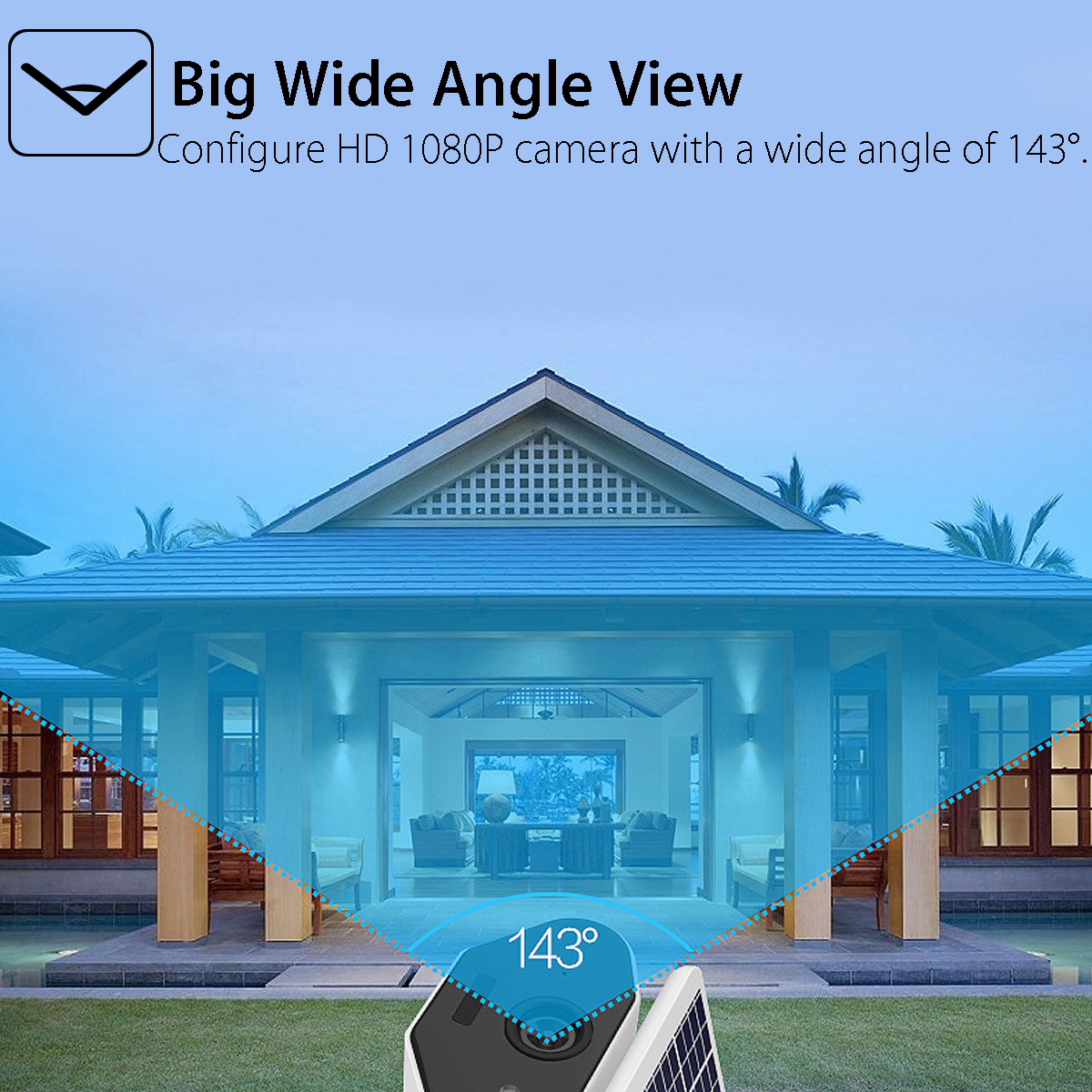 Solar Powered Wireless WiFi 1080P IP Camera Waterproof 143° Angle Night Vesion Two Way Intercom 18