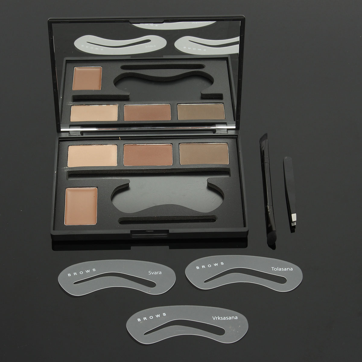 4 Colors Eyebrow Palette Stencils Makeup Set Matte Cream Eyeshadow Mirror Tweezer Brushes Comestic 