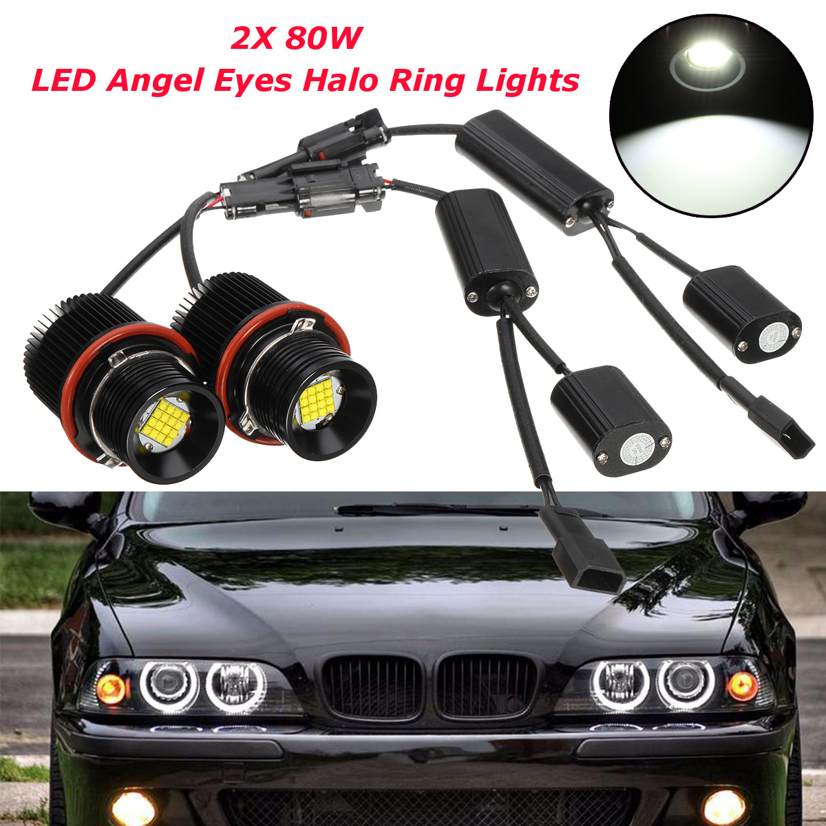 2PCS 40W LED Angel Eyes Lights Marker Halo Ring Bulbs No OBC Error For BMW E39